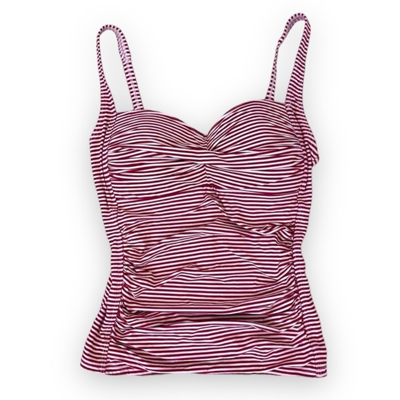 Niptuck Swim Red Sorrento Stripe Joanne Twist Front Tummy Control Tankini Top - Picture 5 of 12